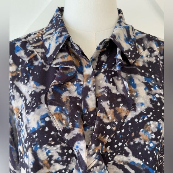 Cabi Starry Night Button Up Ruffle Chiffon Blouse Top Size Medium - Picture 6 of 13